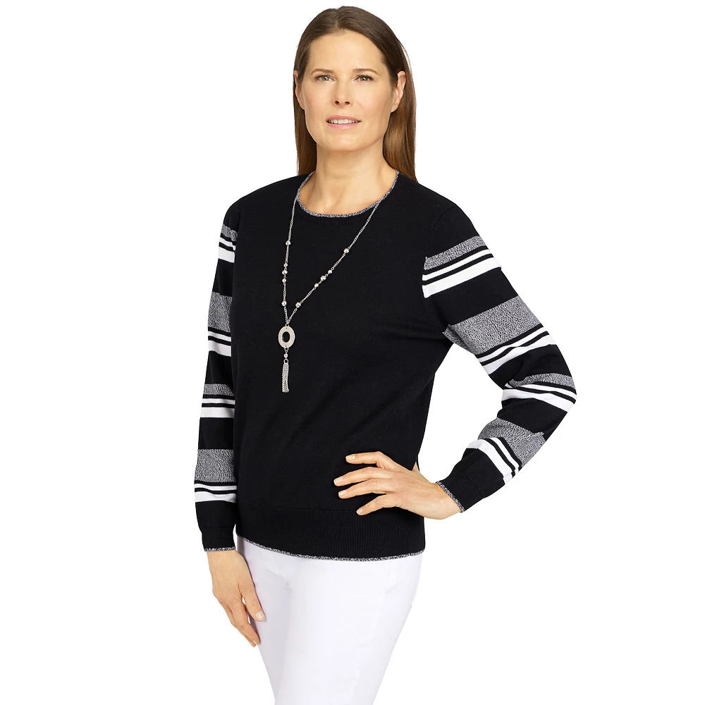 Petite Alfred Dunner Classics Striped Sleeve Sweater 5 Petite Alfred Dunner Classics Striped Sleeve Sweater - Image 5