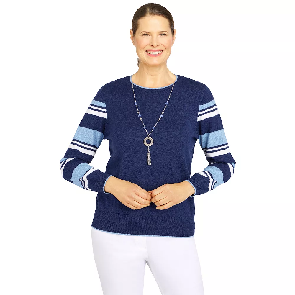 Petite Alfred Dunner Classics Striped Sleeve Sweater 3 Petite Alfred Dunner Classics Striped Sleeve Sweater - Image 3