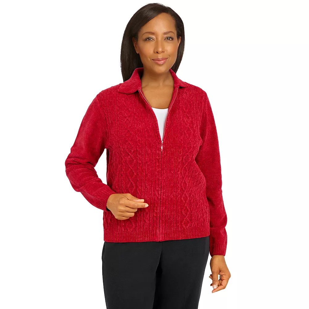 Petite Alfred Dunner Classics Zip Front Chenille Cardigan 6 Petite Alfred Dunner Classics Zip Front Chenille Cardigan - Image 6