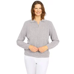 Petite Alfred Dunner Classics Zip Front Chenille Cardigan 13 Petite Alfred Dunner Classics Zip Front Chenille Cardigan -Cuddl Duds SHOP 5723831 Pearl Grey