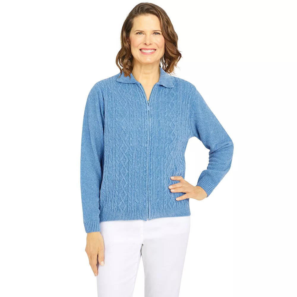 Petite Alfred Dunner Classics Zip Front Chenille Cardigan 1 Petite Alfred Dunner Classics Zip Front Chenille Cardigan