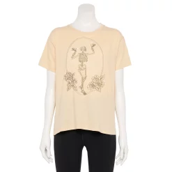 Juniors' Floral Skeleton & Raining Stars Graphic Tee