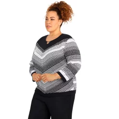Plus Size Alfred Dunner Empire State Texture Splitneck Three Quarter Sleeve Sweater 7 Plus Size Alfred Dunner Empire State Texture Splitneck Three Quarter Sleeve Sweater -Cuddl Duds SHOP 5760451 ALT2