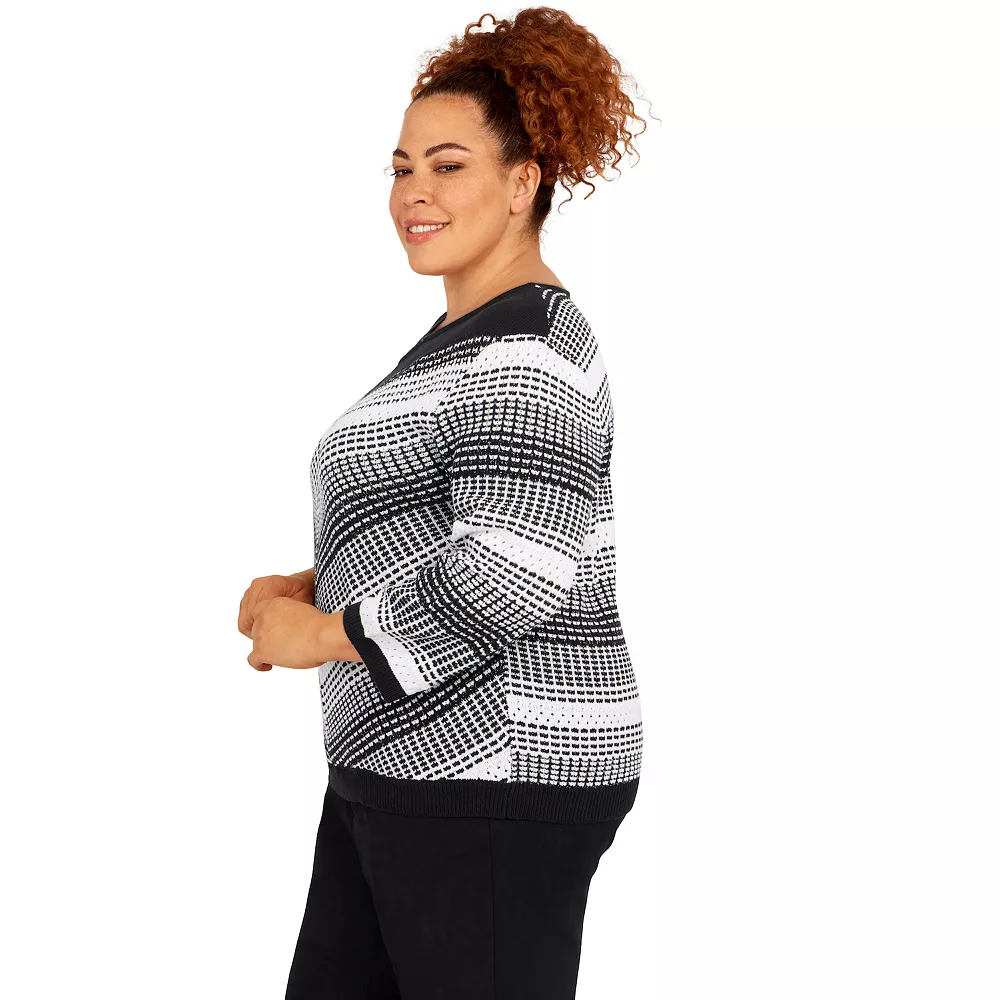 Plus Size Alfred Dunner Empire State Texture Splitneck Three Quarter Sleeve Sweater 4 Plus Size Alfred Dunner Empire State Texture Splitneck Three Quarter Sleeve Sweater - Image 4