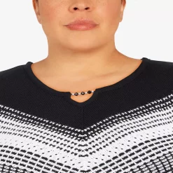 Plus Size Alfred Dunner Empire State Texture Splitneck Three Quarter Sleeve Sweater 9 Plus Size Alfred Dunner Empire State Texture Splitneck Three Quarter Sleeve Sweater -Cuddl Duds SHOP 5760451 ALT4