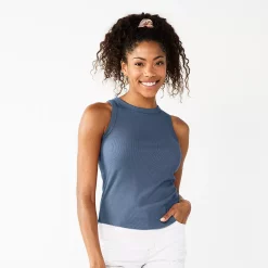 Juniors' SO® Ribbed High-Neck Tank -Cuddl Duds SHOP 5799507 Common Blue