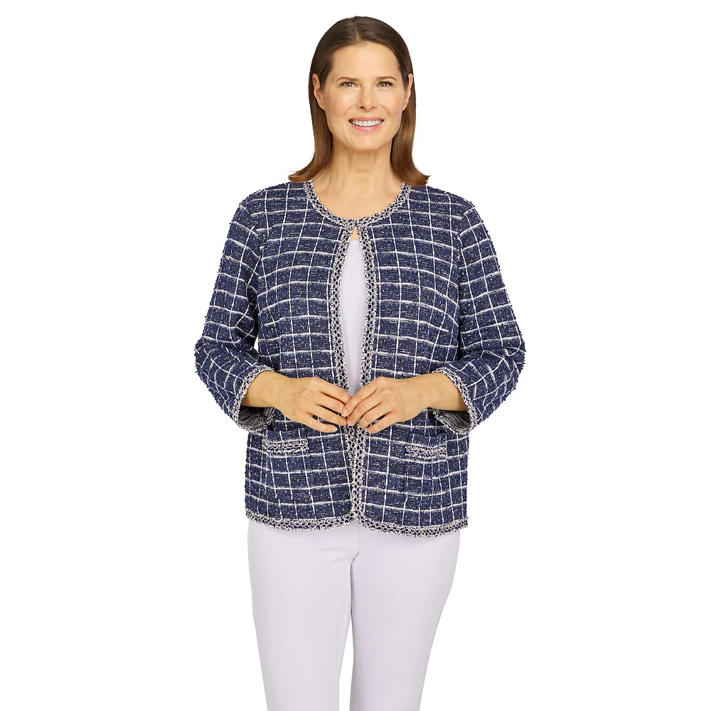 Petite Alfred Dunner Sloane Street Shimmer Boucle with Fringe Trim Jacket 1 Petite Alfred Dunner Sloane Street Shimmer Boucle with Fringe Trim Jacket