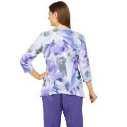 Alternative view of Women's Alfred Dunner Tivoli Gardens Brushstroke Floral Texture Top