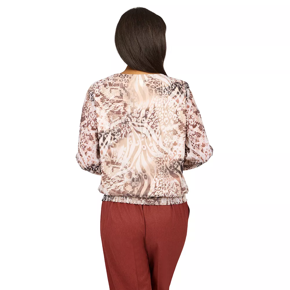 Women's Alfred Dunner Sorrento Abstract Animal Smocked Hem Blouse 2 Women's Alfred Dunner Sorrento Abstract Animal Smocked Hem Blouse - Image 2
