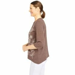 Women's Alfred Dunner Sorrento Asymmetric Floral Embroidered Ribbed Top -Cuddl Duds SHOP 5814585 ALT3