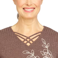 Women's Alfred Dunner Sorrento Asymmetric Floral Embroidered Ribbed Top -Cuddl Duds SHOP 5814585 ALT4