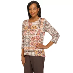 Women's Alfred Dunner Sorrento Shimmer Baroque Patchwork Print Top 7 Women's Alfred Dunner Sorrento Shimmer Baroque Patchwork Print Top -Cuddl Duds SHOP 5814587 ALT2