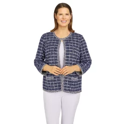 Women's Alfred Dunner Sloanne Street Shimmer Boucle Fringe Trim Jacket