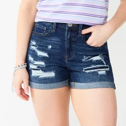 Juniors' SO® High-Rise Curvy Jean Shorts -Cuddl Duds SHOP 5830051 Dark Destructed