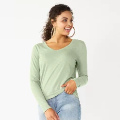 Juniors' SO® Essential V-Neck Long Sleeve Tee -Cuddl Duds SHOP 5830223 Adrian Mint