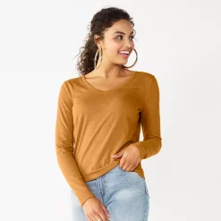 Juniors' SO® Essential V-Neck Long Sleeve Tee -Cuddl Duds SHOP 5830223 Light Bronze