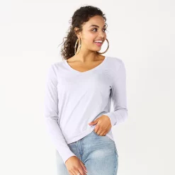 Juniors' SO® Essential V-Neck Long Sleeve Tee -Cuddl Duds SHOP 5830223 Modern White