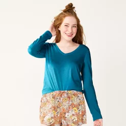Juniors' SO® Essential V-Neck Long Sleeve Tee -Cuddl Duds SHOP 5830223 Ozark Blue