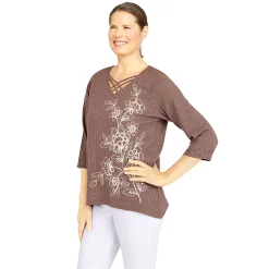Petite Alfred Dunner Sorrento Asymmetric Floral Embroidered Ribbed Top 7 Petite Alfred Dunner Sorrento Asymmetric Floral Embroidered Ribbed Top -Cuddl Duds SHOP 5847636 ALT2