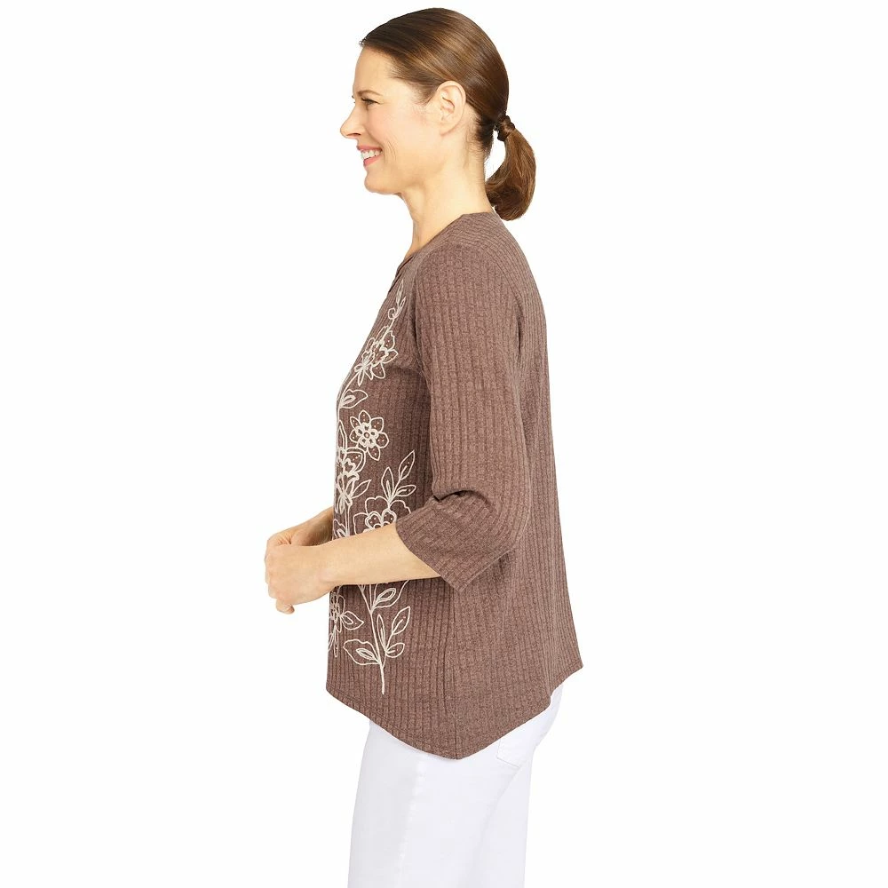 Petite Alfred Dunner Sorrento Asymmetric Floral Embroidered Ribbed Top 4 Petite Alfred Dunner Sorrento Asymmetric Floral Embroidered Ribbed Top - Image 4