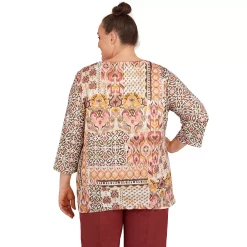 Alternative view of Plus Size Alfred Dunner Sorrento Shimmer Baroque Patchwork Print Top