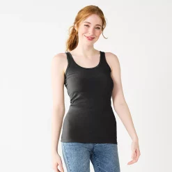 Juniors' SO® Double Scoop Tank 19 Juniors' SO® Double Scoop Tank -Cuddl Duds SHOP 5905142 Black Luxe
