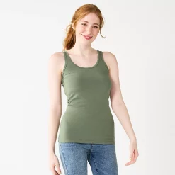 Juniors' SO® Double Scoop Tank 14 Juniors' SO® Double Scoop Tank -Cuddl Duds SHOP 5905142 Manolo Olive