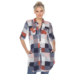 Women's White Mark Plaid Tunic Top