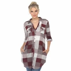 Women's White Mark Plaid Tunic Top -Cuddl Duds SHOP 5907715 Burgundy White