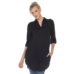Women's White Mark Button Up Tunic Top -Cuddl Duds SHOP 5907718 Black