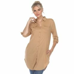 Women's White Mark Button Up Tunic Top -Cuddl Duds SHOP 5907718 Camel