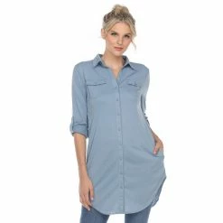Women's White Mark Button Up Tunic Top -Cuddl Duds SHOP 5907718 Denim Blue