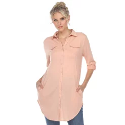 Women's White Mark Button Up Tunic Top -Cuddl Duds SHOP 5907718 Dusty Pink