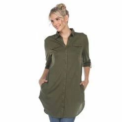 Women's White Mark Button Up Tunic Top