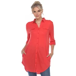 Women's White Mark Button Up Tunic Top -Cuddl Duds SHOP 5907718 Red