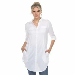 Women's White Mark Button Up Tunic Top -Cuddl Duds SHOP 5907718 White