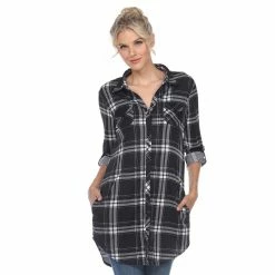 Women's White Mark Plaid Tunic Top -Cuddl Duds SHOP 5907726 Black
