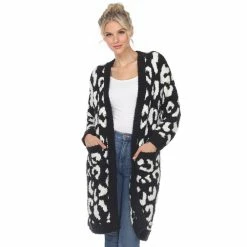 Women's White Mark Leopard Print Cardigan 13 Women's White Mark Leopard Print Cardigan -Cuddl Duds SHOP 5907728 Black White