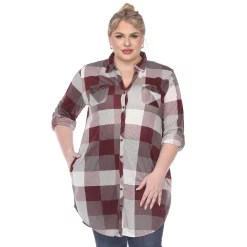 Alternative view of Plus Size White Mark Plaid Button Down Tunic Shirt