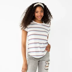Juniors' SO® Short Sleeve Crewneck Tee 16 Juniors' SO® Short Sleeve Crewneck Tee -Cuddl Duds SHOP 5947019 Cream Blue Stripe