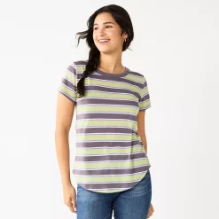 Juniors' SO® Short Sleeve Crewneck Tee 18 Juniors' SO® Short Sleeve Crewneck Tee -Cuddl Duds SHOP 5947019 Green Brown Stripe